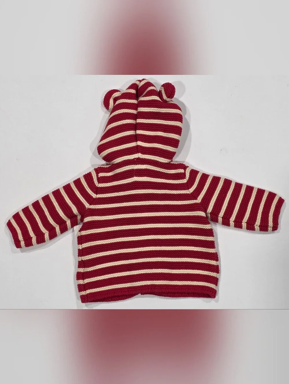 GAP Red and Cream Striped Baby Hooded Cardigan with Whale Pockets 0-3m